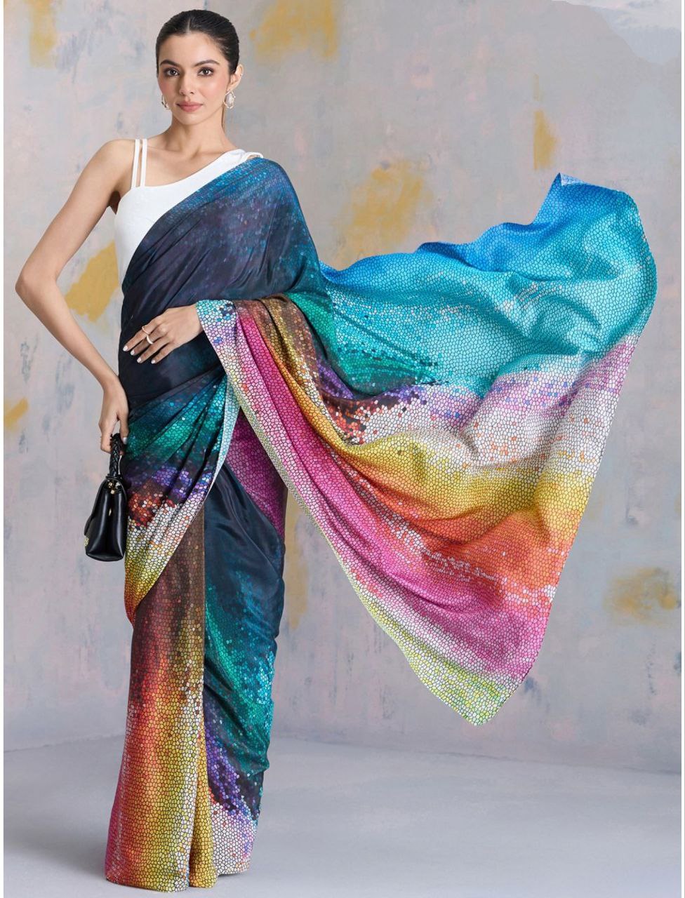 Women's White & Black Ombre Shaded Japan Satin Saree